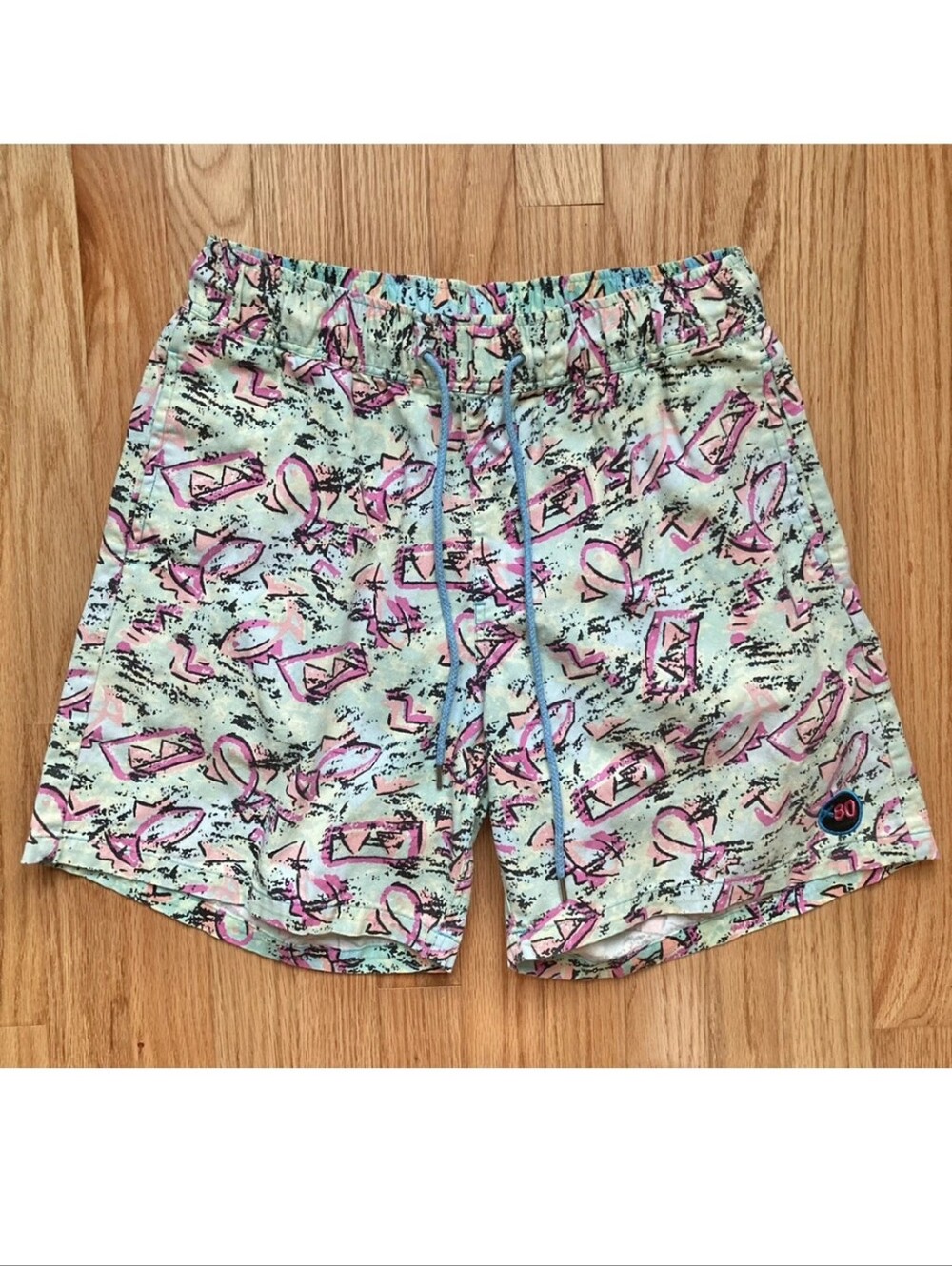 Extreme 80's Crazy Fish Stretch Shorts Pastel Hawaiian Drawstring 100% Cotton
